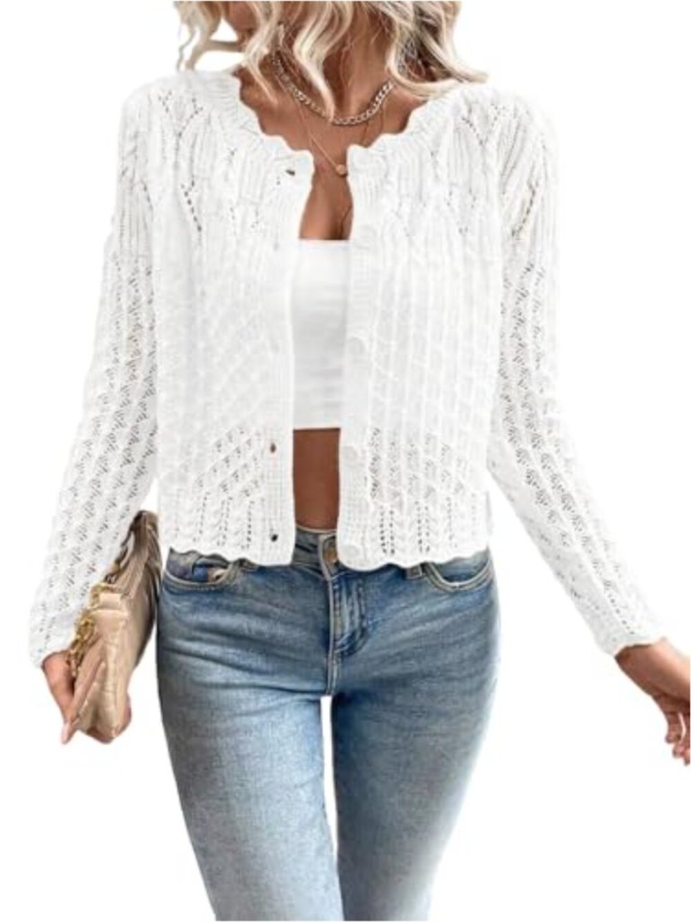 Women's Cropped Cardigan Sweater Button Front Long Sleeve